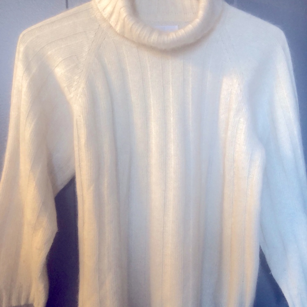 Trussardi cropped ribbed soft turtleneck sweater. 3/4 sleeves